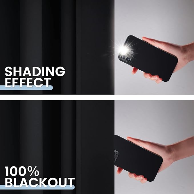 SimpleHome Black 100% Blackout Curtains Room Darkening Living Room 84 Inch
