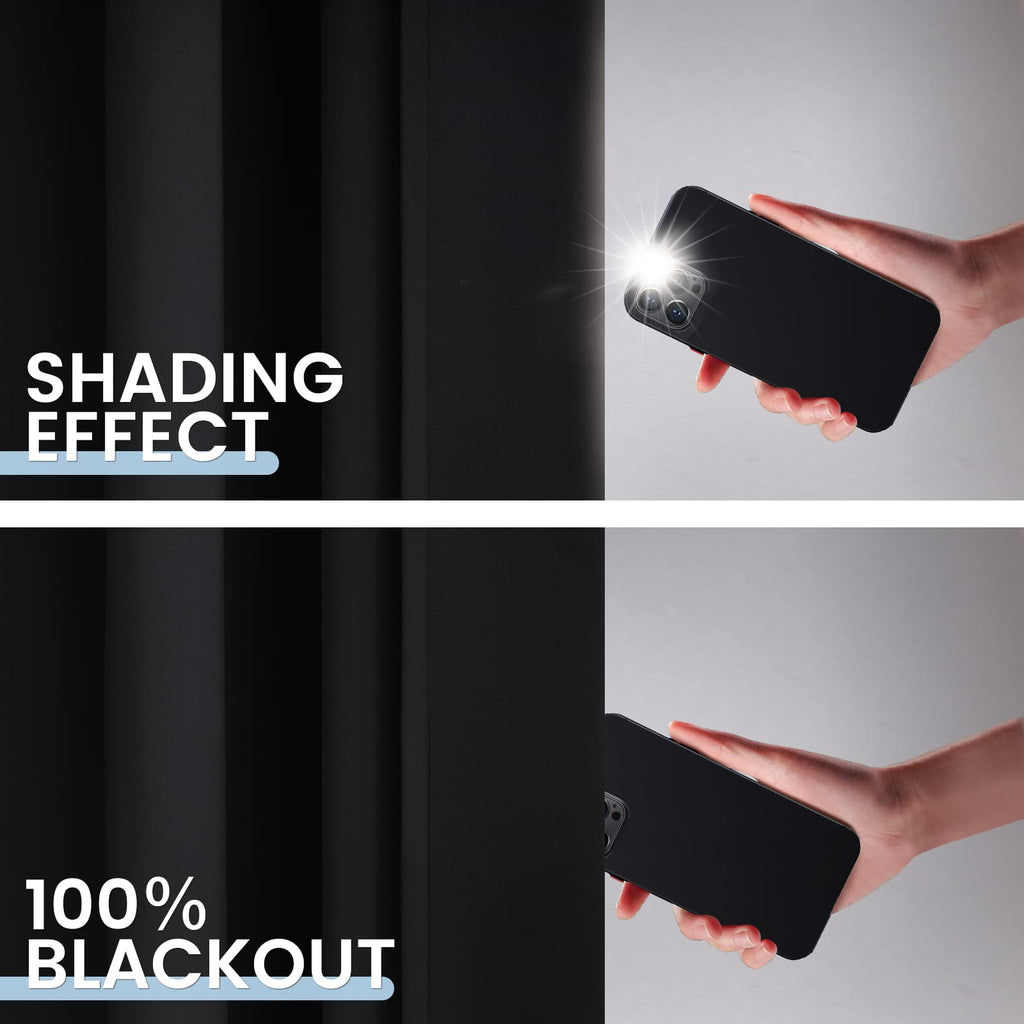 SimpleHome Black 100% Blackout Curtains Room Darkening Living Room 63 Inch