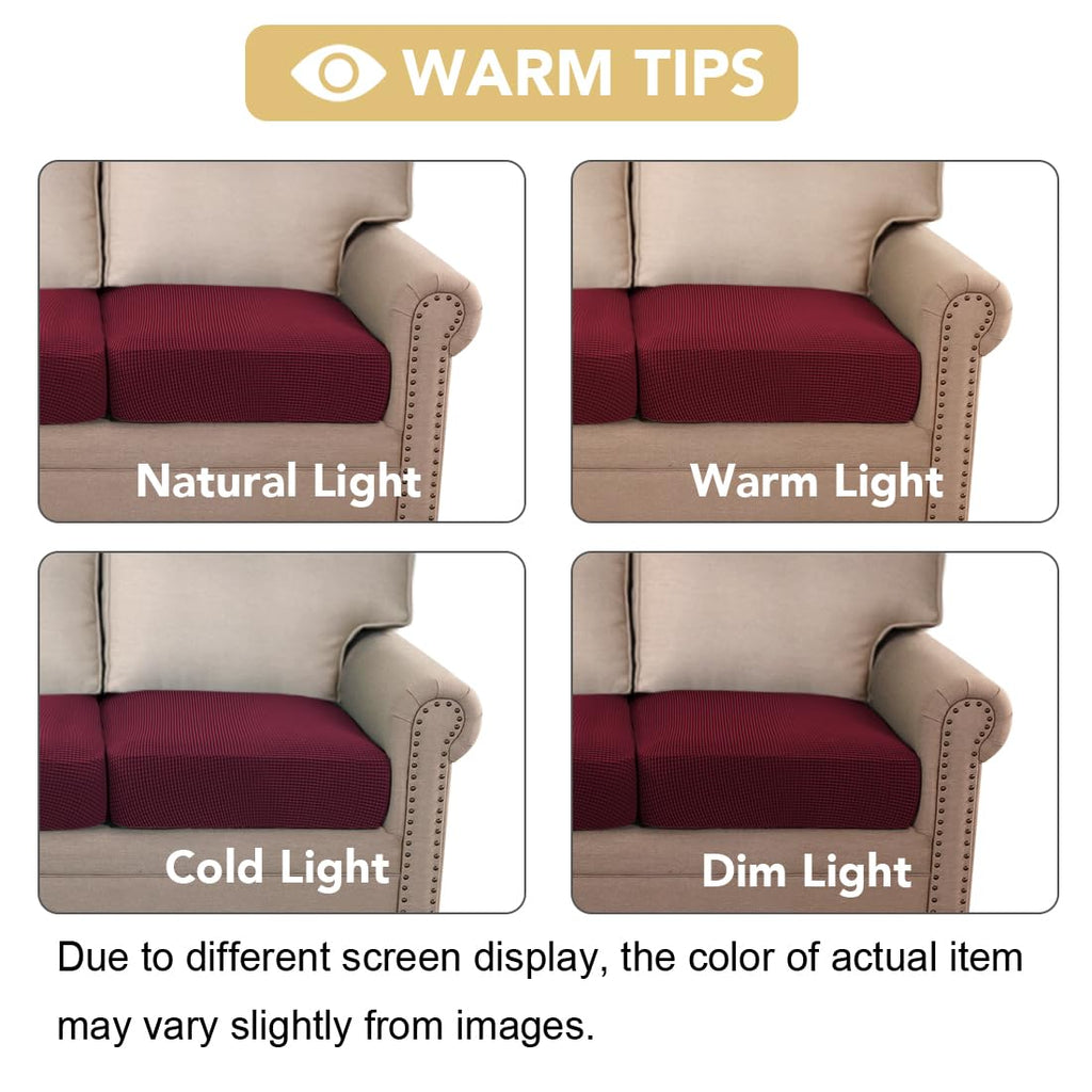 H.VERSAILTEX Super Stretch Individual Seat Cushion Covers Sofa Covers Couch Cushion Covers Slipcover Sets Thick Jacquard Textured Twill Fabric (2 Piece Large Sofa Cushion Covers, Burgundy Red)