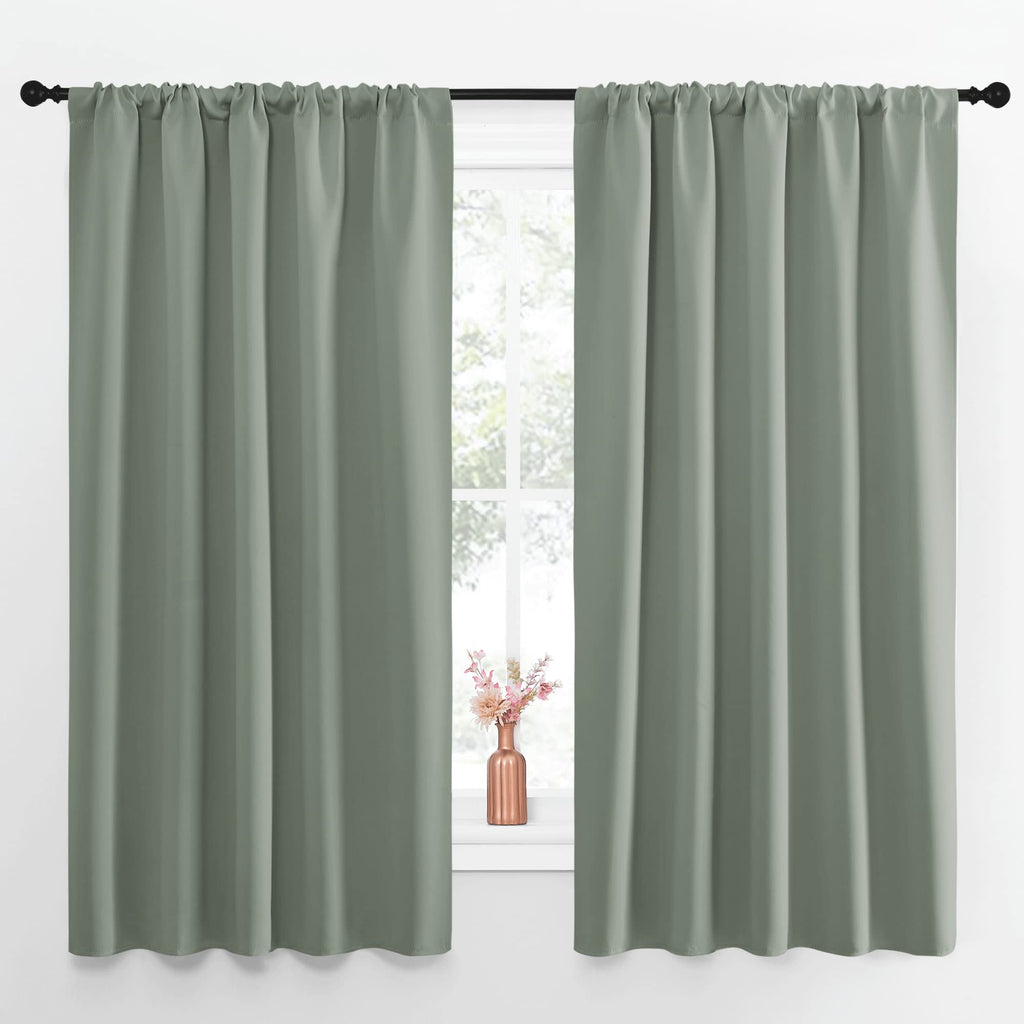 NICETOWN Window Curtains Blackout Drapes - Thermal Insulated Solid Rod Pocket Blackout Curtains/Draperies for Living Room (Greyish Green, One Pair, 52 by 63-Inch)