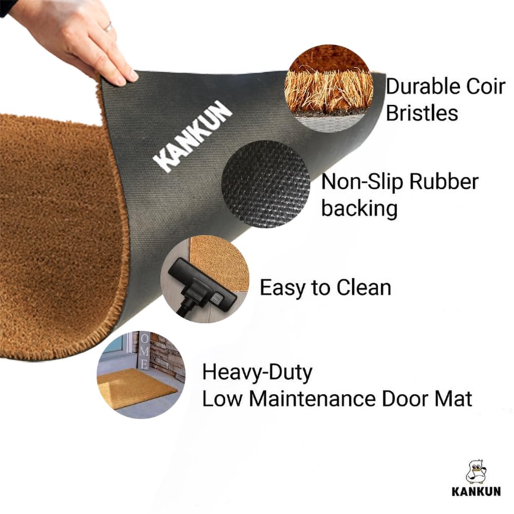 KANKUN Coco Coir Door Mat with Heavy Duty Backing, Welcome Doormat (17" x 30"), Doormat Entrance (Welcome3)