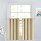 Yakamok 36 Inch Curtains Blackout Window Curtains for Kitchen, Grommet Room Darkening Thermal Insulated Sunlight Block Drapes for Living Room, W 52 x L 36, Beige, 2 Panels