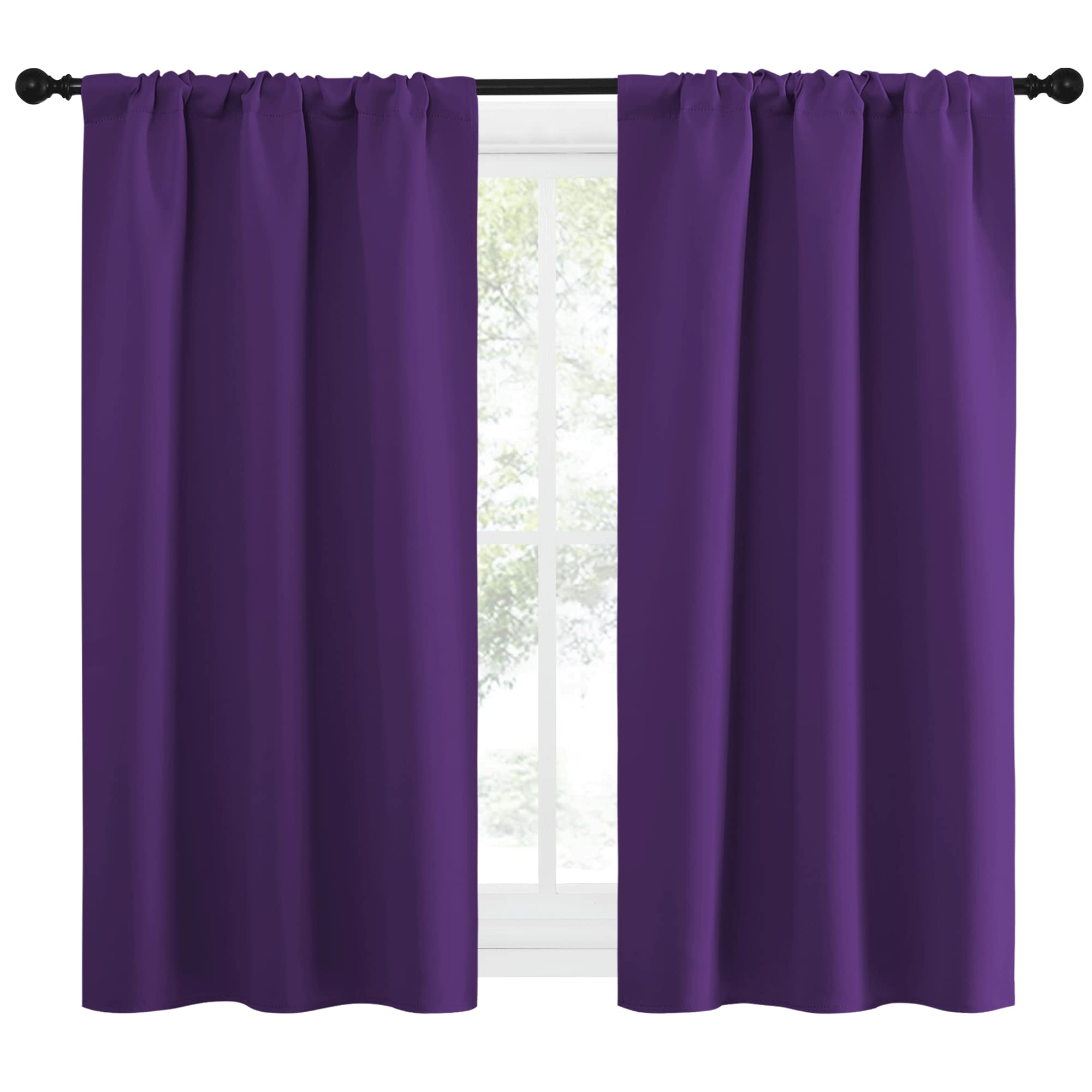 NICETOWN Kitchen Curtains, Short Blackout Curtains & Drapes, Home Decoration Window Treatment Cafe Curtain Panels with Rod Pocket (Royal Purple, 34-inch Wide x 54-inch Long, 2 Panels)