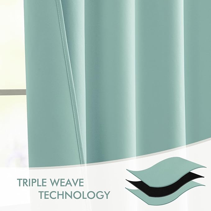 MIULEE Aqua Back Tab Blackout Curtains 63 Inch Length 2 Panels Set for Living Room Bedroom Privacy, Rod Pocket/Pinch Pleat Thermal Insulated Room Darkening Pleated Light Blocking Drapes