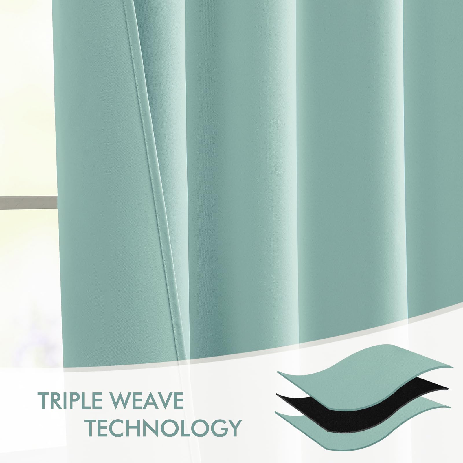 MIULEE Aqua Back Tab Blackout Curtains 52x90 Inch Long 2 Panels Set