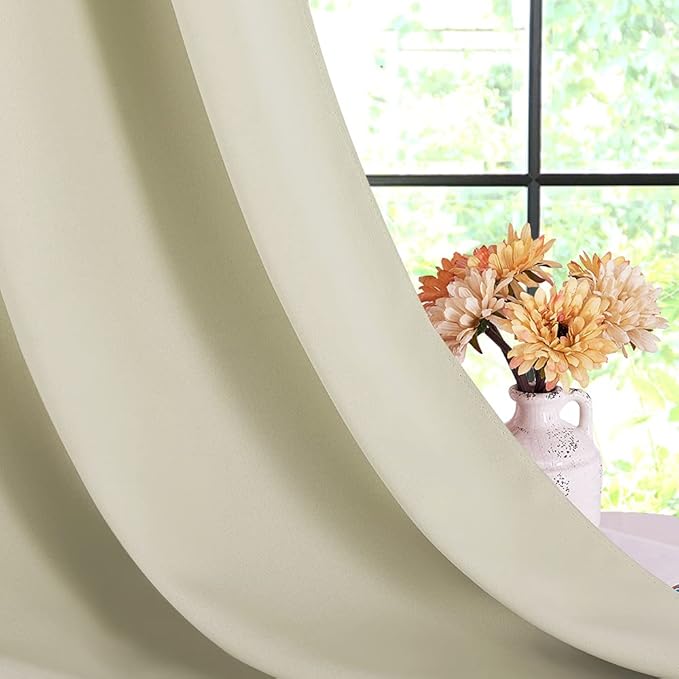 NICETOWN Room Darkening Draperies Window Curtain Panels, Thermal Insulated Grommet Room Darkening Curtains for Bedroom (Beige, 2 Panels, W70 x L84 -inch)