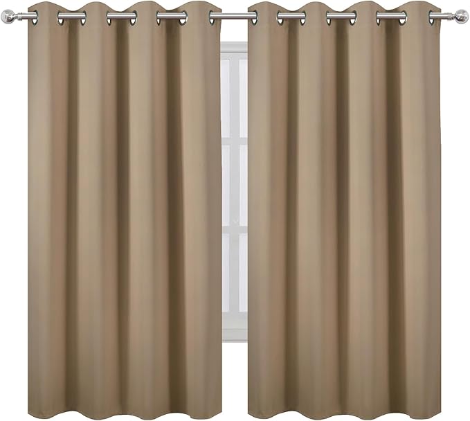 LEMOMO Natural Blackout Curtains 52 x 63 Inch Length/Set of 2 Curtain Panels/Thermal Insulated Room Darkening Curtains for Bedroom and Living Room