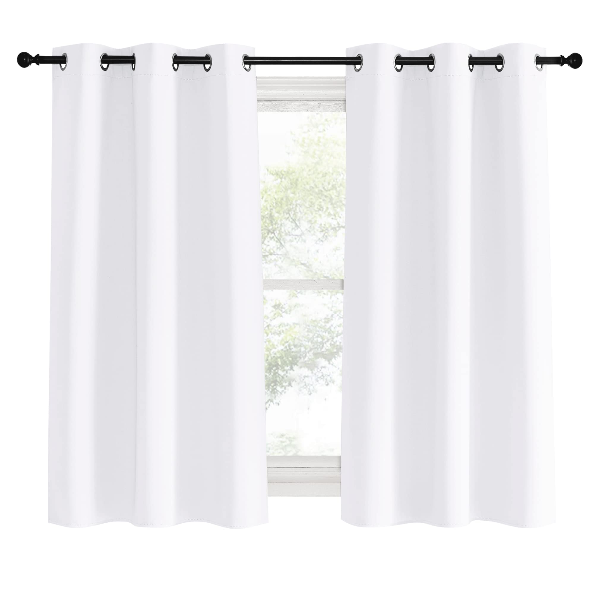 NICETOWN Draperies Curtains Panels, 2 Panels, 42 by 60, White, Blocking Out 50% Sunlight Window Treatment Curtains, Grommet Top Small Window Drapes for Bedroom