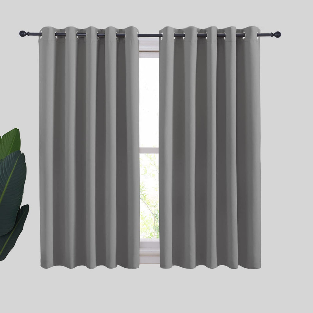 NICETOWN Silver Grey Blackout Curtain Panels for Bedroom, Thermal Insulated Extra Wide Blackout Draperies and Drapes for Basement (2 Panels, W70 x L54-inch)