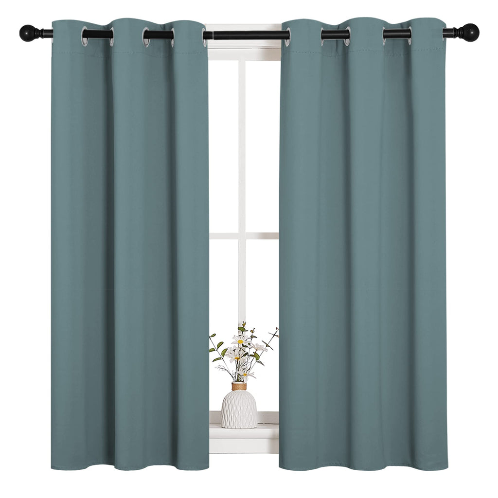 NICETOWN Modern Blackout Curtains Noise Reducing, Thermal Insulated and Privacy Room Darkening Drape Panels for Boy's Guest Room Door Small Short Window (Greyish Blue, 2 Panels, W34 x L45 -Inch)