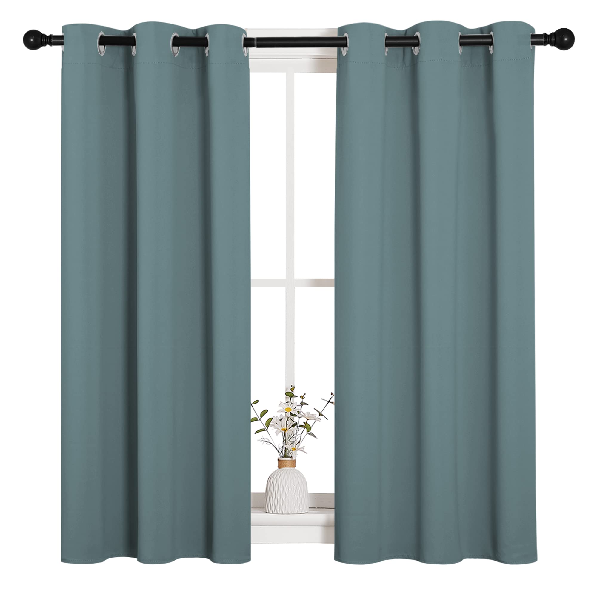 NICETOWN Modern Blackout Curtains Noise Reducing, Thermal Insulated and Privacy Room Darkening Drape Panels for Boy's Guest Room Door Small Short Window (Greyish Blue, 2 Panels, W34 x L45 -Inch)
