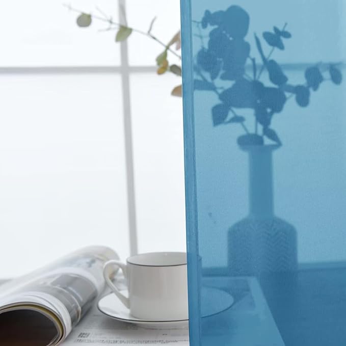 SpaceDresser Basic Rod Pocket Sheer Voile Window Curtain Panels Blue 1 Pair 2 Panels 52 Width 54 Inch Long for Kitchen Bedroom Children Living Room Yard（Blue, 52W x 54L）