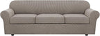 H.VERSAILTEX 4 Piece Stretch Sofa Covers for 3 Cushion Couch Covers for Living Room Furniture Slipcovers (Base Cover Plus 3 Seat Cushion Covers) Thicker Jacquard Fabric (Large Sofa, Taupe)