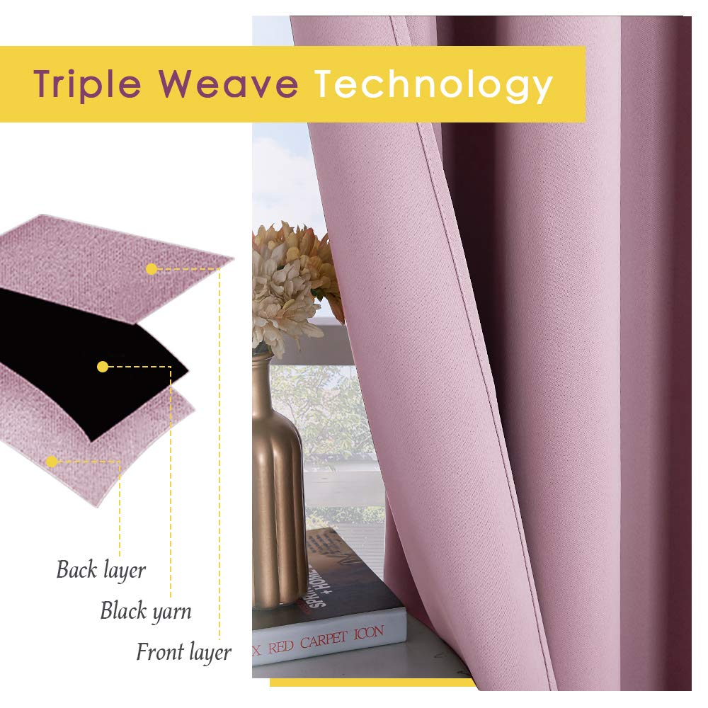 NICETOWN Blackout Curtain Panels for Bedroom, 2 Panels, W42 x L60 inches, Baby Pink, Thermal Insulated Grommet Top Blackout Draperies and Drapes
