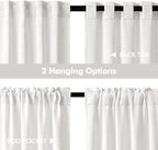 MIULEE White Curtains 24 Inch Length 2 Panels, Soft Thick Linen Textured Semi Sheer Light Filtering Kitchen Window Curtains Over Sink Small Tier Curtains for Bathroom Window Back Tab Rod Pocket