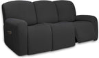 PureFit Super Stretch 3 Seats Recliner Chair Sofa Couch Cover with Pocket – Non Slip Soft Sofa Slipcover, Washable Spandex Reclining Furniture Protector for Kids, Pets (Recliner Sofa, Dark Gray)
