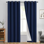 Yakamok 100% Blackout Curtain Panels 84 inches Cold and Light Blocking Drapes for Nursery, 2 Thick Layers Thermal Insulated Draperies (2 Pieces, 50 Wide Each Panel, Navy Blue/White Backing)