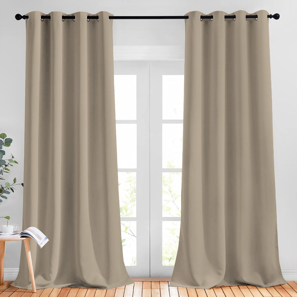 NICETOWN Taupe Blackout Curtains for Living Room, Grommet Thermal Insulated Room Darkening Window Treatments Sound Proof Drapes for Bedroom/Boys Room, 2 Panels, W52 x L90