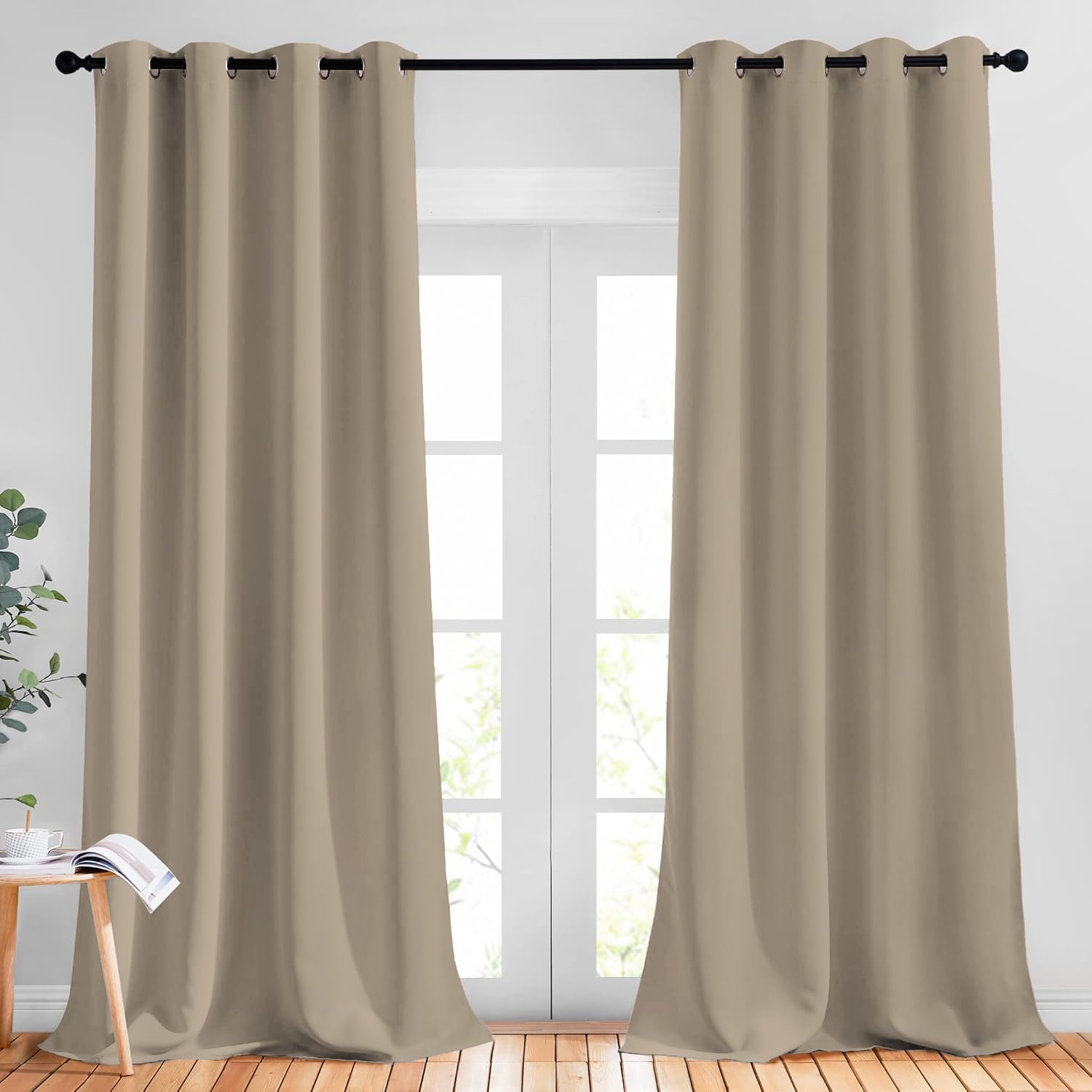 NICETOWN Taupe Blackout Curtains for Living Room, Grommet Thermal Insulated Room Darkening Window Treatments Sound Proof Drapes for Bedroom/Boys Room, 2 Panels, W52 x L90