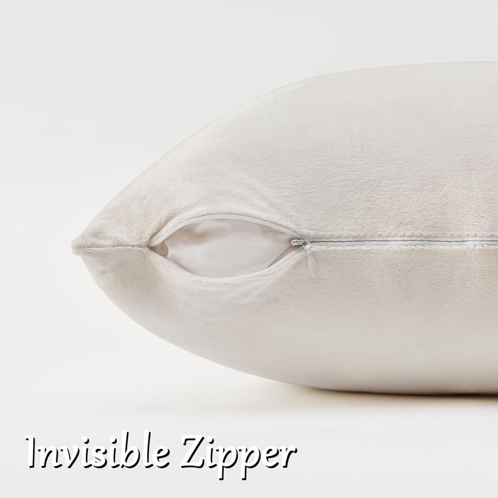 GIGIZAZA Velvet Pillow Covers 24x24 Decorative Pillows Pack of 2 Ivory