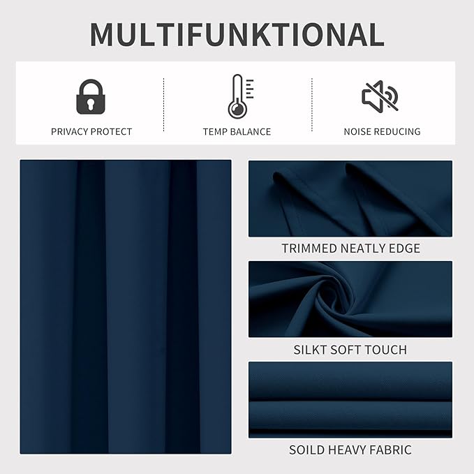 Joydeco Blackout Curtains 120 Inch Length 2 Panels Set, Thermal Insulated Long Curtains& Drapes 2 Burg, Curtains for Living Room Bedroom Window(Navy Blue, W52 x L120 Inch)