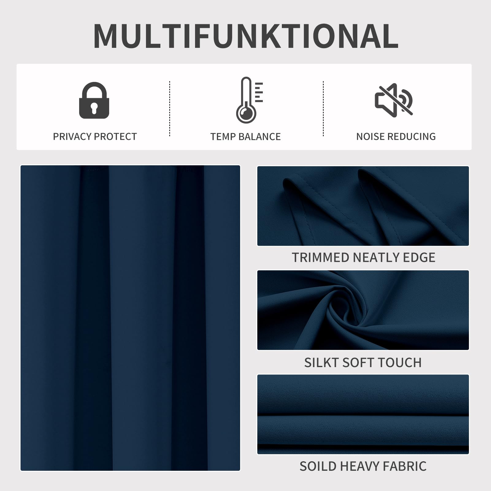 Joydeco Blackout Curtains 108 Inches Long 2 Panels Set, Thermal Insulated Long Curtains& Drapes 2 Burg, Room Darkening Drapes for Bedroom Living Room Window (Navy Blue, W37 x L108 Inch)