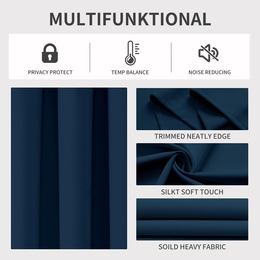 Joydeco Blackout Curtains 108 Inches Long 2 Panels Set, Thermal Insulated Long Curtains& Drapes 2 Burg, Room Darkening Drapes for Bedroom Living Room Window (Navy Blue, W37 x L108 Inch)