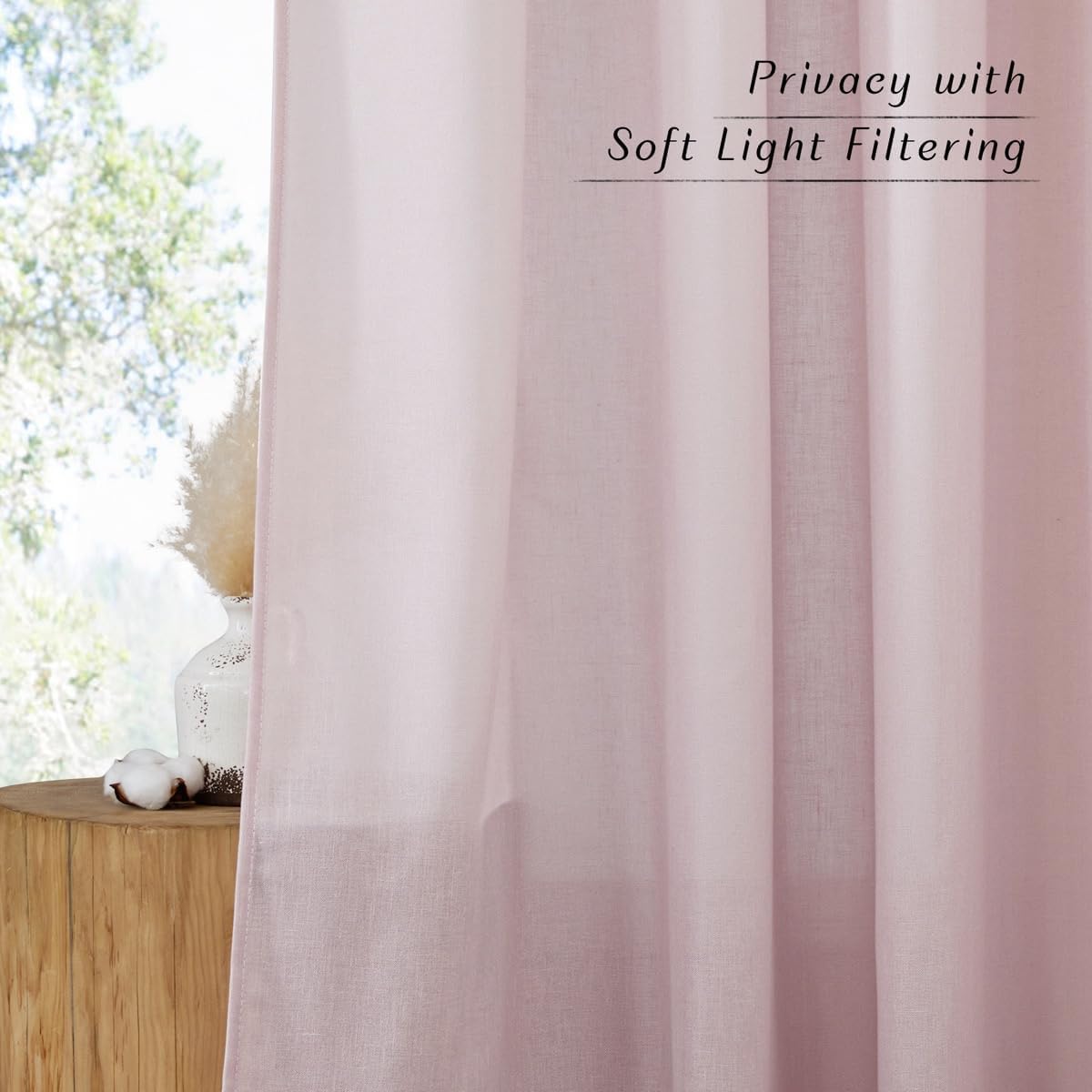 NICETOWN Blush Pink Linen Curtains for Kitchen, Thick Flax Small Window Treatments Semi Sheer Privacy Assured with Light Through for Cafe/Bathroom, W42 x L96, 2 Panels