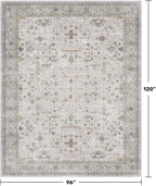 Hazo Haus Boho Light Grey Living Room Rug 8x10 - Modern Vintage Eclectic Floral Pastel Neutral Taupe, Washable Low Pile Non-Slip Extra Large Area Rugs for Dining Under Table Bedroom Lounge