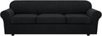H.VERSAILTEX 4 Piece Stretch Sofa Covers for 3 Cushion Couch Covers for Living Room Furniture Slipcovers (Base Cover Plus 3 Seat Cushion Covers) Thicker Jacquard Fabric (Large Sofa, Black)