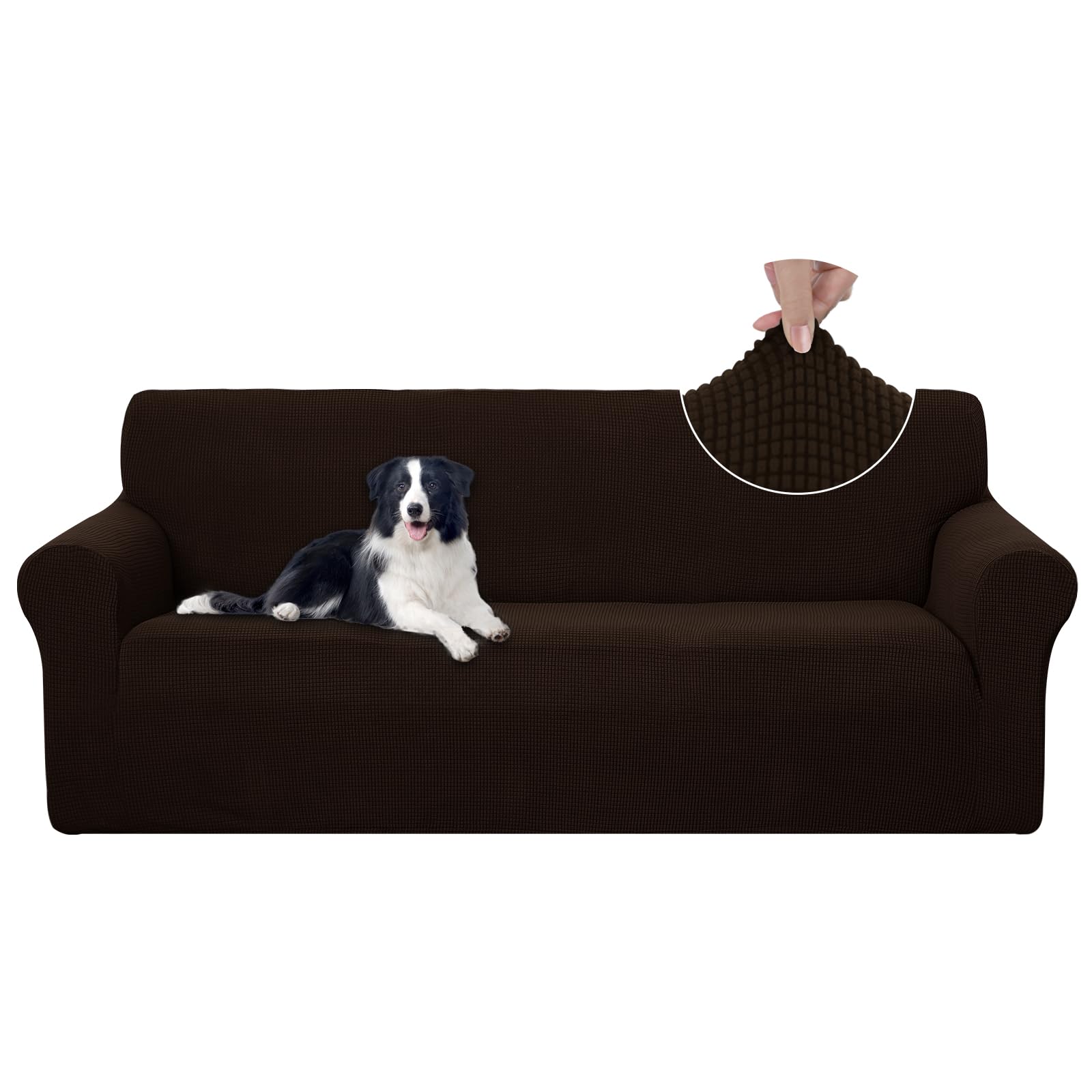 U-NICE HOME Stretch Couch Cover Slipcover for 3 Cushion Sofa, Chocolate