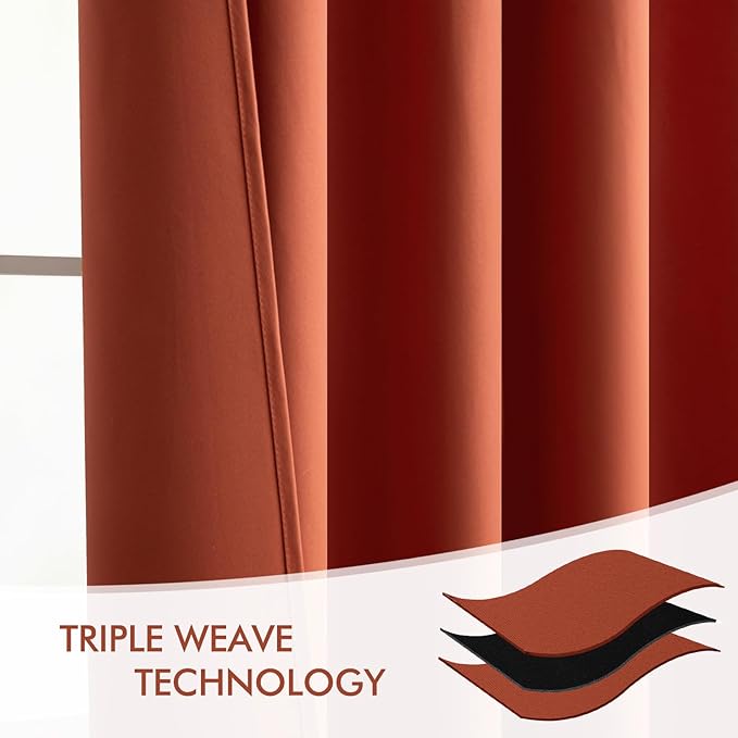 MIULEE Fall Burnt Orange Back Tab Blackout Curtains 52"x90" Length 2 Panels