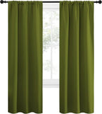 NICETOWN Blackout Christmas Curtains for Living Curtains, Bedroom Draperies with Rod Pocket, Nursery Essential Thermal Insulated Blackout Panels for Small Window (Olive Green, 1 Pair, 34 x 72)