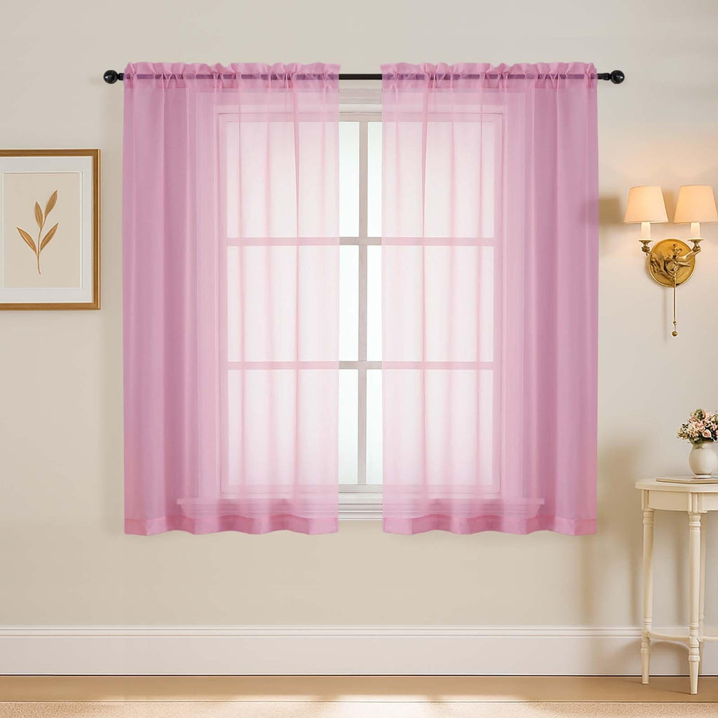 Ebesto Light Pink Window Sheer Curtains 54 inch Length, Soft Airy Light Filtering Sheer Curtain 2 Panels Set, Dual Rod Pocket Gauze Drapes for Living Room Bedroom, 2x42Wx54L Inches
