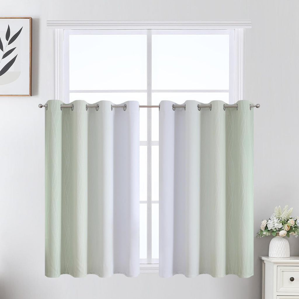 Sage Green and Greyish White Ombre Blackout Curtains for Bedroom 36 Inch