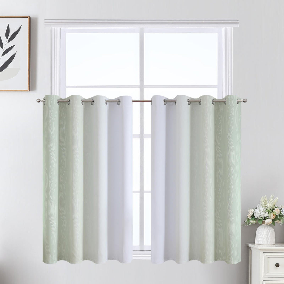 Sage Green and Greyish White Ombre Blackout Curtains for Bedroom 36 Inch