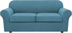 H.VERSAILTEX 3 Piece Stretch Sofa Covers for 2 Cushion Sofa Couch Covers for Living Room Furniture Cover (Base Cover Plus 2 Seat Cushion Covers) Thicker Jacquard Fabric(Large Sofa, Storm Blue)