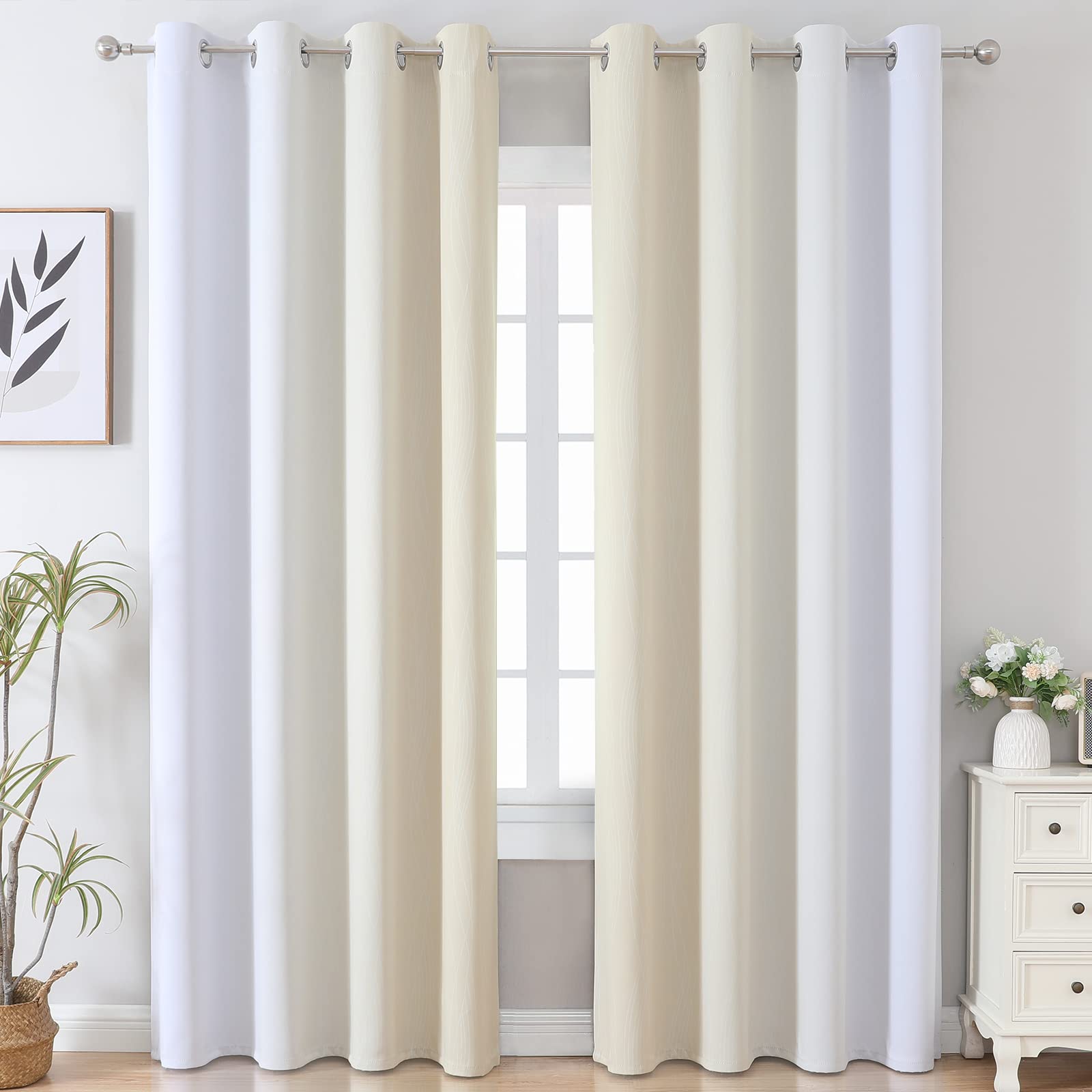 Beige and Greyish White Ombre Blackout Curtains Living Room 84 Inches Long