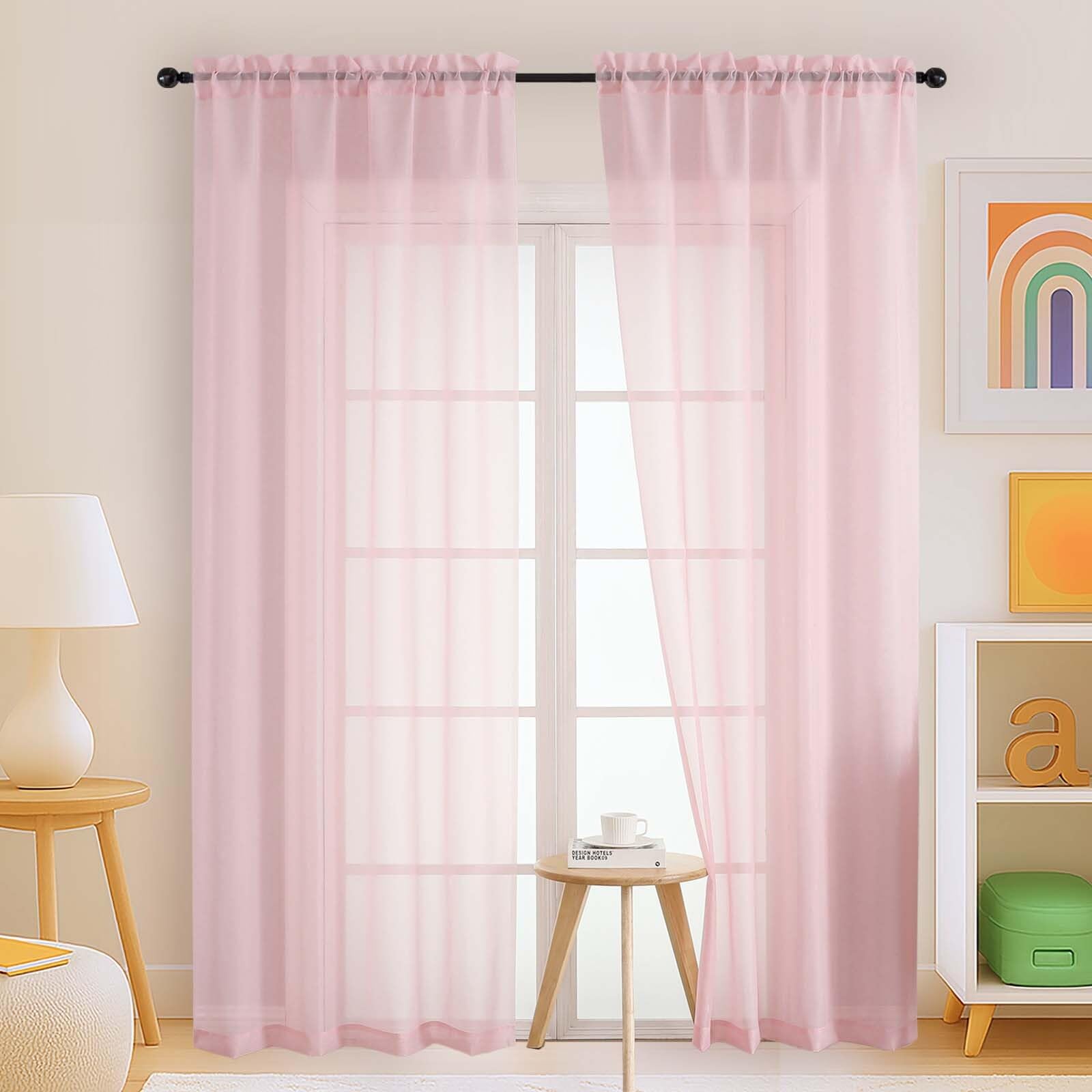 Ebesto Blush Pink Sheer Curtains 90 Inches Long 2 Panels, Light Filtering Solid Sheer Curtains for Bedroom Living Room, Lightweight Soft Airy Voile Sheer Drapes, Dual Rod Pocket, 2x42Wx90L Inches