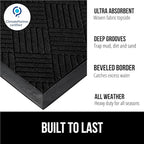 GORILLA GRIP 100% Waterproof All-Season WeatherMAX Doormat US Designed Natural Rubber, Stain and Fade Resistant, Low Profile Indoor Outdoor Door Mats, Easy Clean Patio Mat, 29x17, Black Diamond