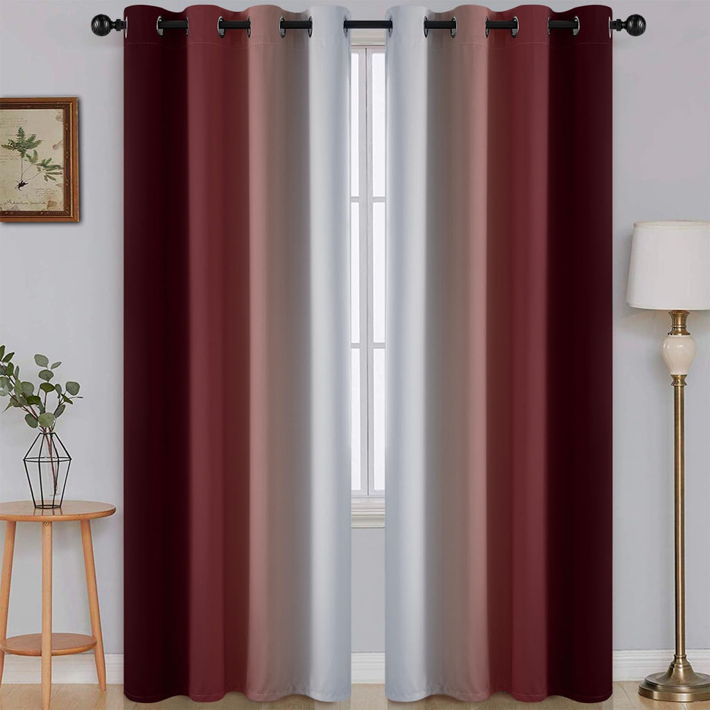 SimpleHome Ombre Curtains Red to Grey White for Living Room 52Wx84L
