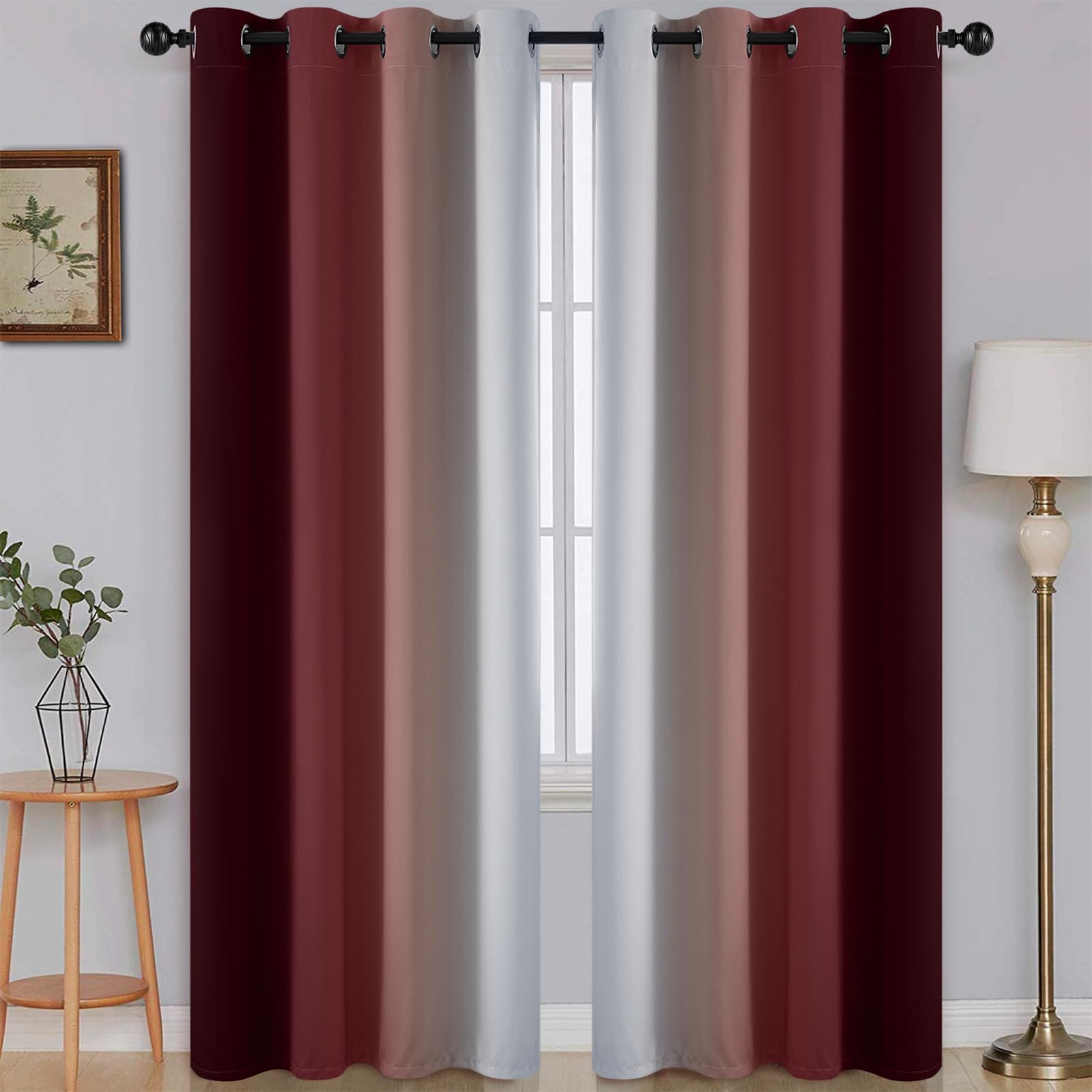 SimpleHome Ombre Curtains Red to Grey White for Living Room 52Wx84L