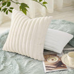 decorUhome Fall Faux Fur Throw Pillow Covers 18x18 Set of 2 Cream White
