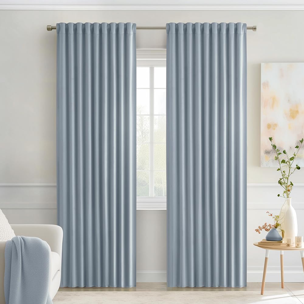 MIULEE Light Blue Back Tab Blackout Curtains 52x84 Inch Length 2 Panels Set