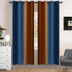 Yakamok Blackout Ombre Dark Blue and Burnt Orange Curtains-Gradient Room Darkening Curtain, Grommet Thermal Insulated Light Blocking Window Drapes Curtain for Living Room Bedroom,52 x 72 Inch,2 Panels