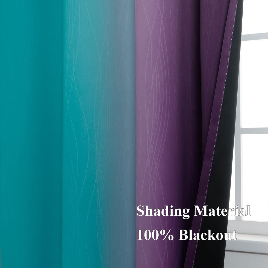 Estelar Textiler Ombre Teal and Purple Blackout Curtains for Kids Bedroom
