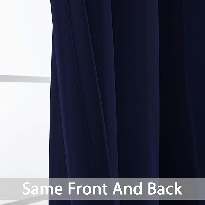 Yakamok Blackout Curtains with Grommet Thermal Insulated Room Darkening Window Drapes for Dedroom, Navy Blue Color, Set of 2, W52 x L72