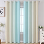 Estelar Textiler Ombre Aqua and Beige Blackout Curtains 96 Inches Long for Sliding Door, Gradient Thermal Insulated Full Light Blocking Grommet Blackout Drapes for Bedroom, 52Wx96L, 2 Panels