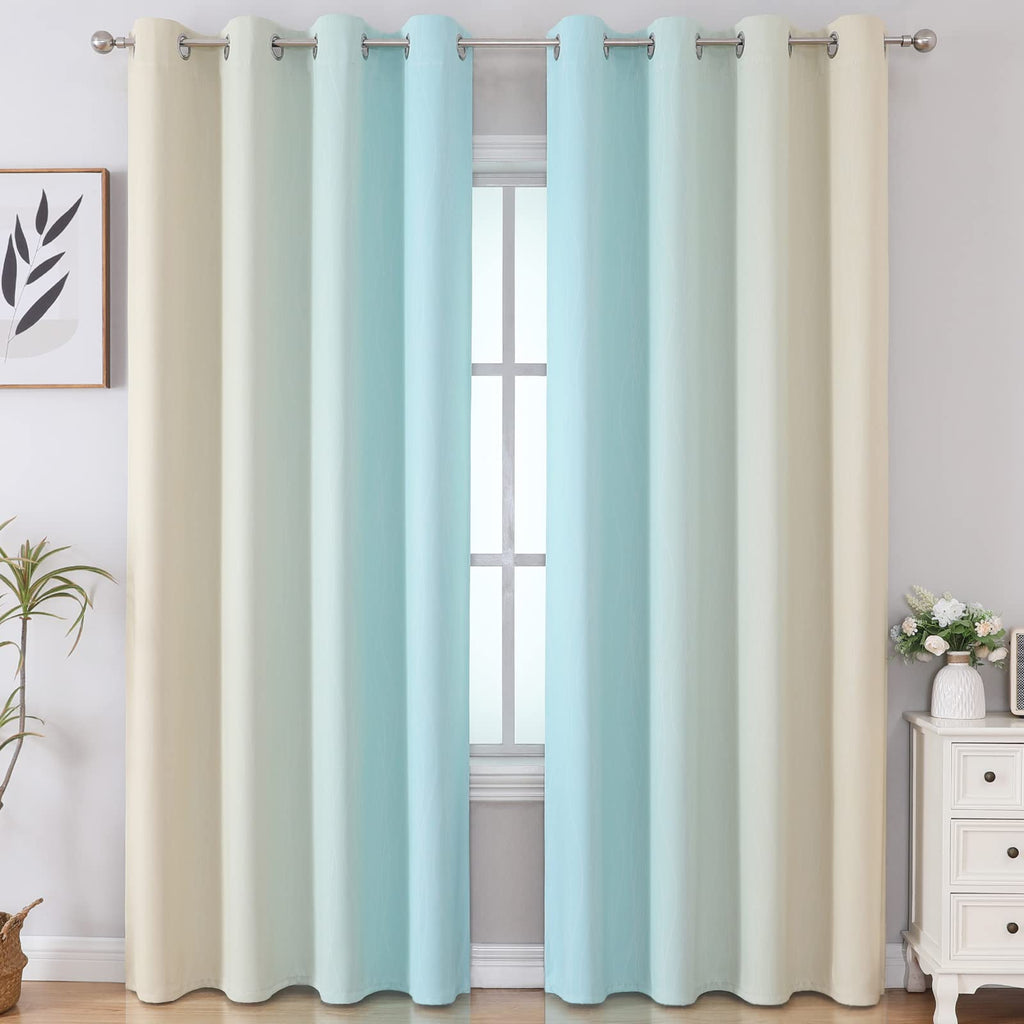 Estelar Textiler Aqua and Beige Ombre Blackout Bedroom Curtains 102 Inches