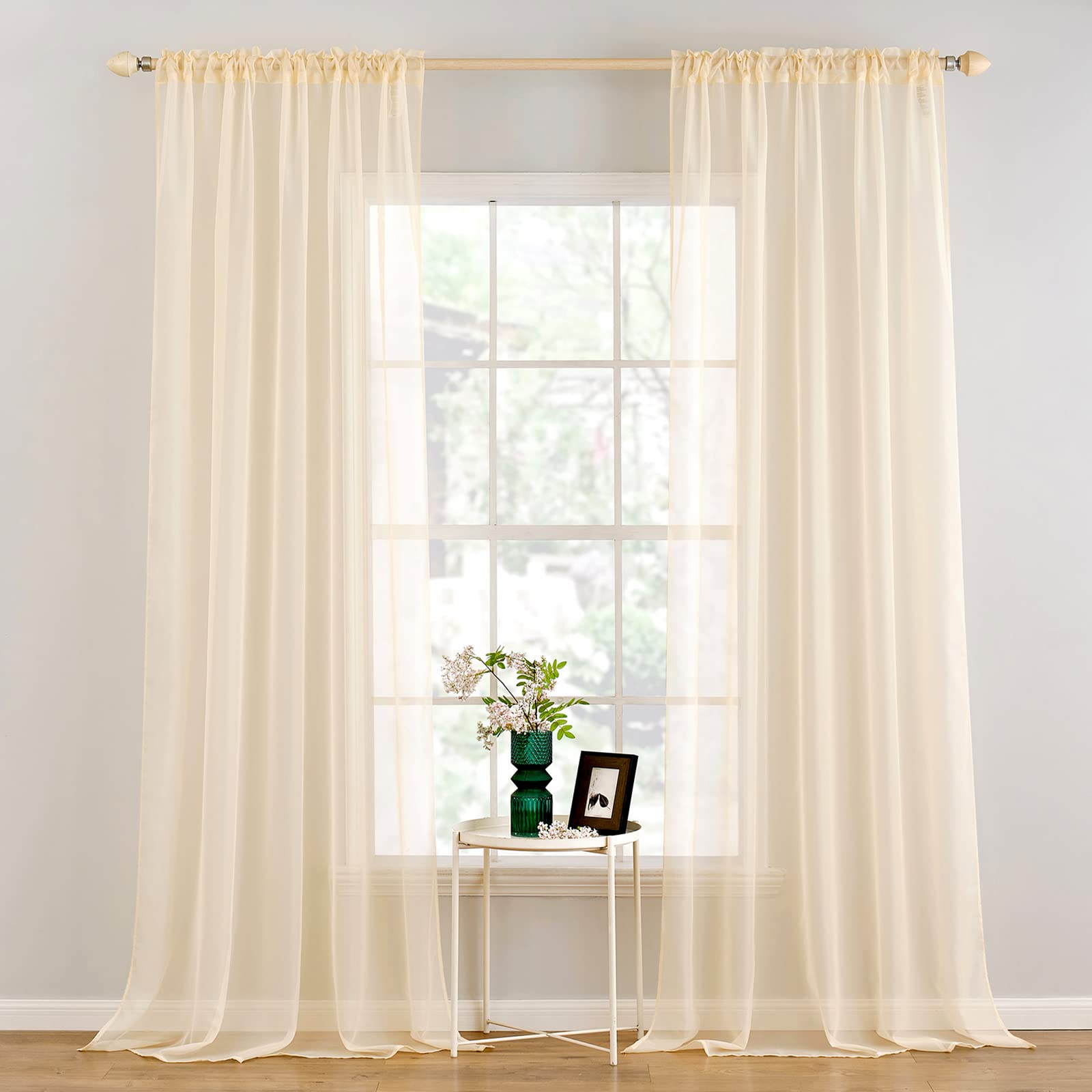 MIULEE Cream Beige Sheer Curtains 54 X 120 Inches, 2 Panels